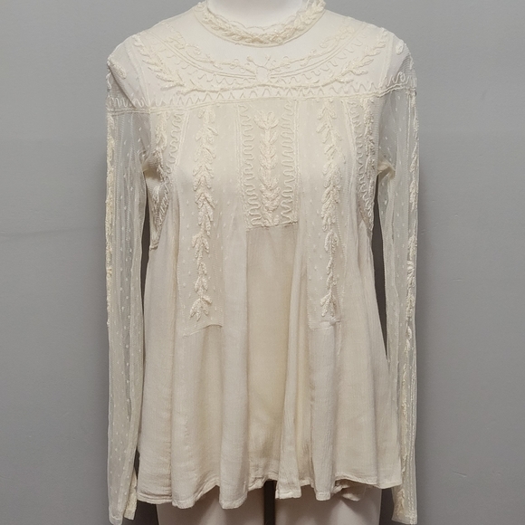 Buckle Sixes & Sevens cream embroidered mesh blouse size xs - Picture 4 of 10